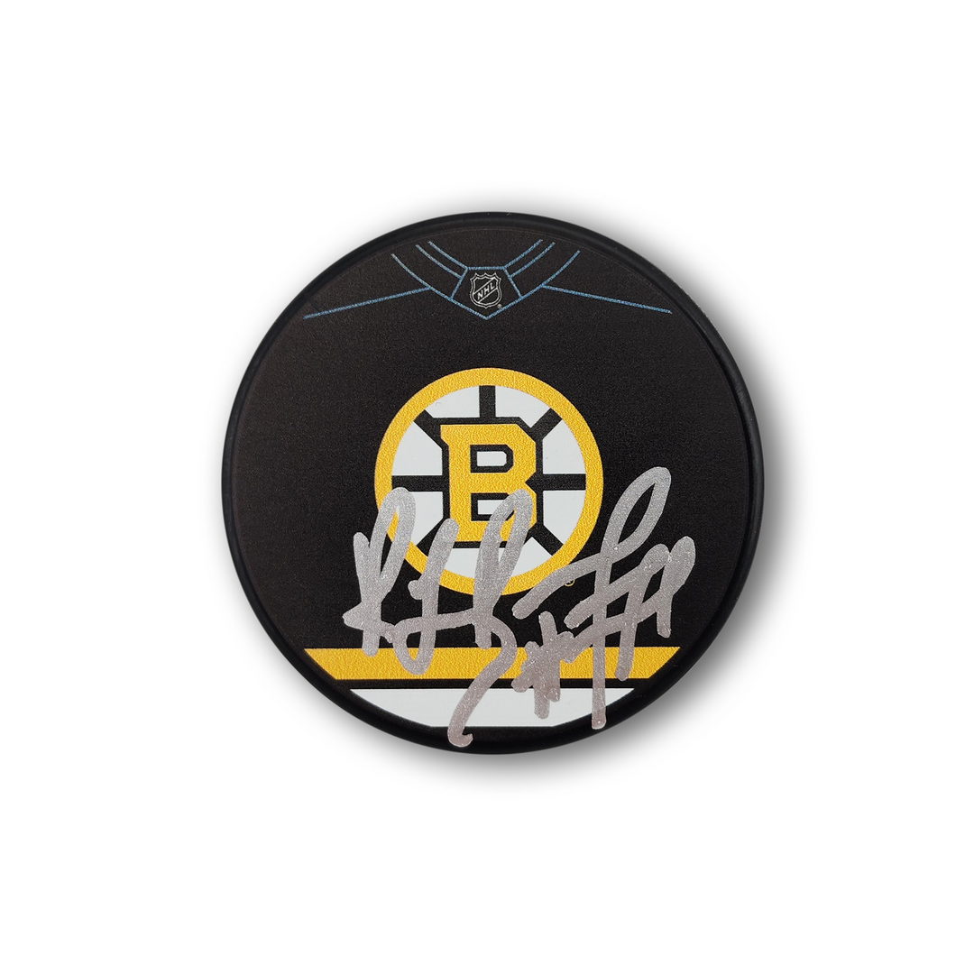 Ray Bourque Autographed Boston Bruins Jersey Design Hockey Puck