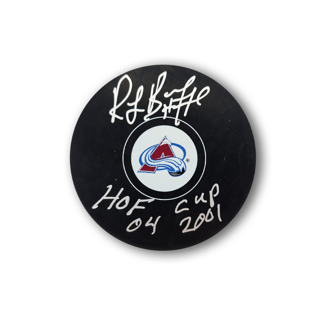 Ray Bourque Autographed Colorado Avalanche Hockey Puck Inscribed 2x