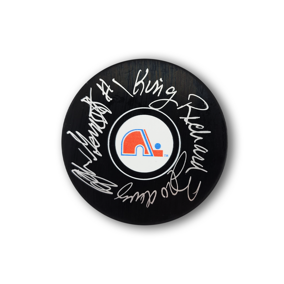 John Garrett and Richard Brodeur Autographed Quebec Nordiques Hockey Puck