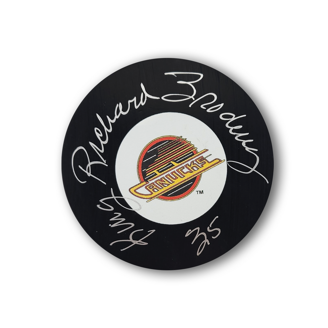 Richard Brodeur Autographed Vancouver Canucks Hockey Puck