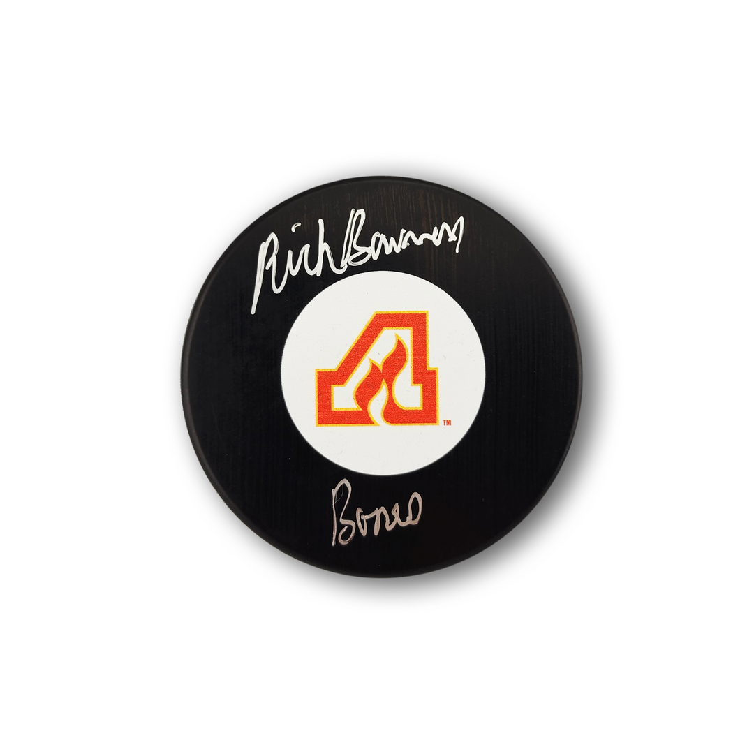Rick Bowness Autographed Atlanta Flames Hockey Puck Inscribed Bones