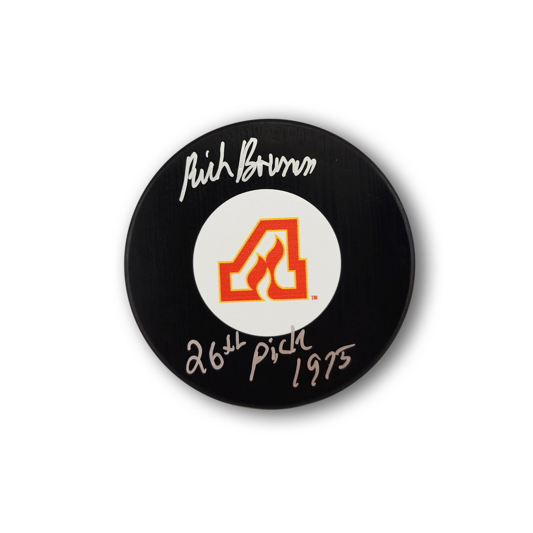 Rick Bowness Autographed Atlanta Flames Hockey Puck Inscribed 26th Pick