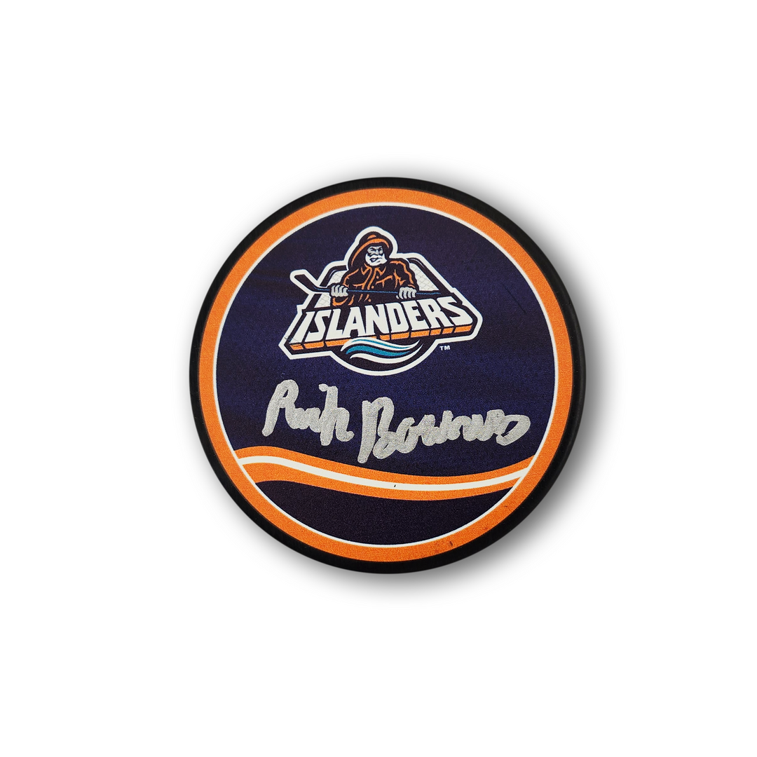 Rick Bowness Autographed New York Islanders Reverse Retro Hockey Puck