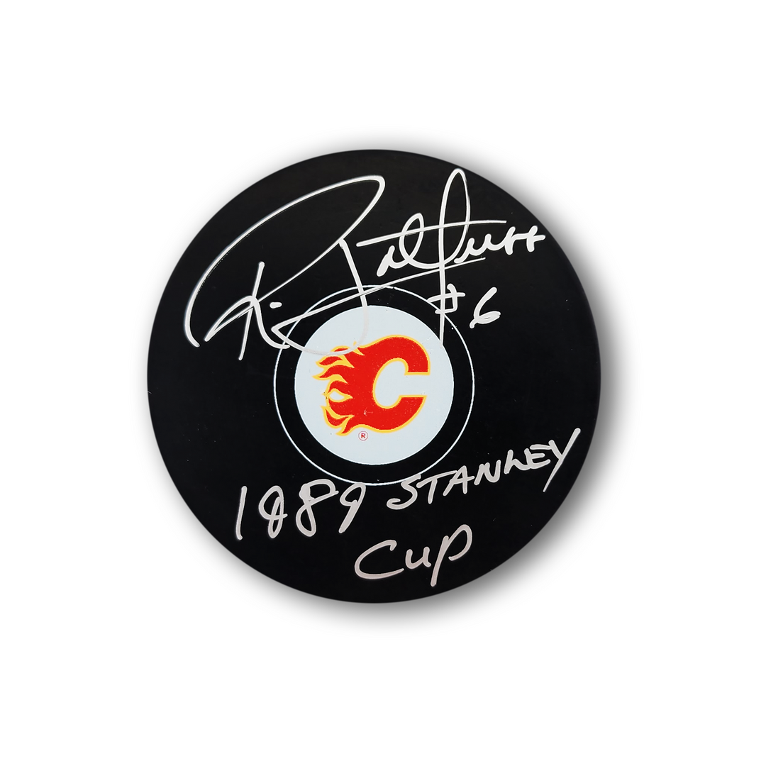 Ric Nattress Autographed Calgary Flames Hockey Puck Inscribed 1989 Cup