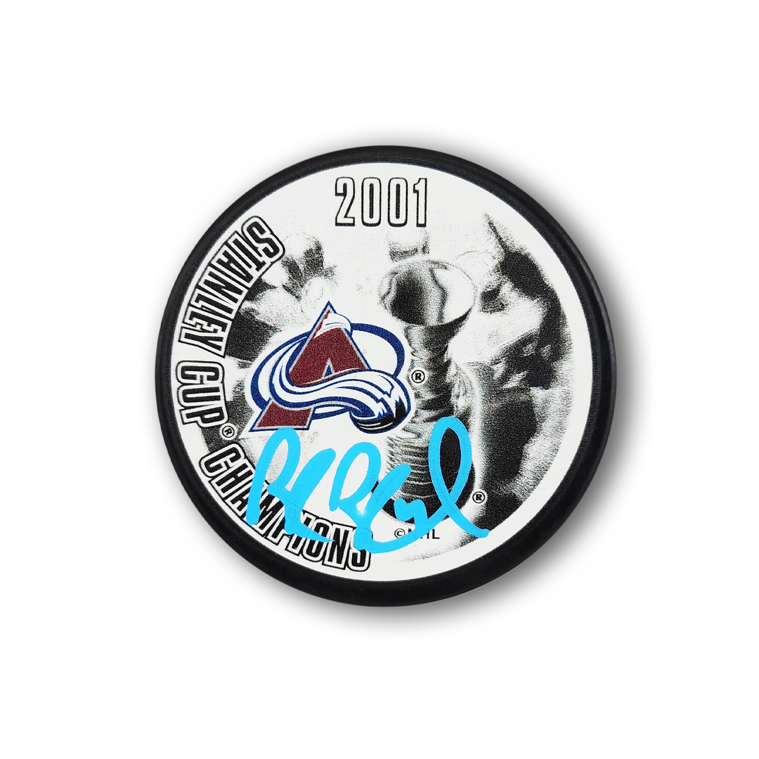 Rob Blake Autographed Colorado Avalanche 2001 Stanley Cup Hockey Puck