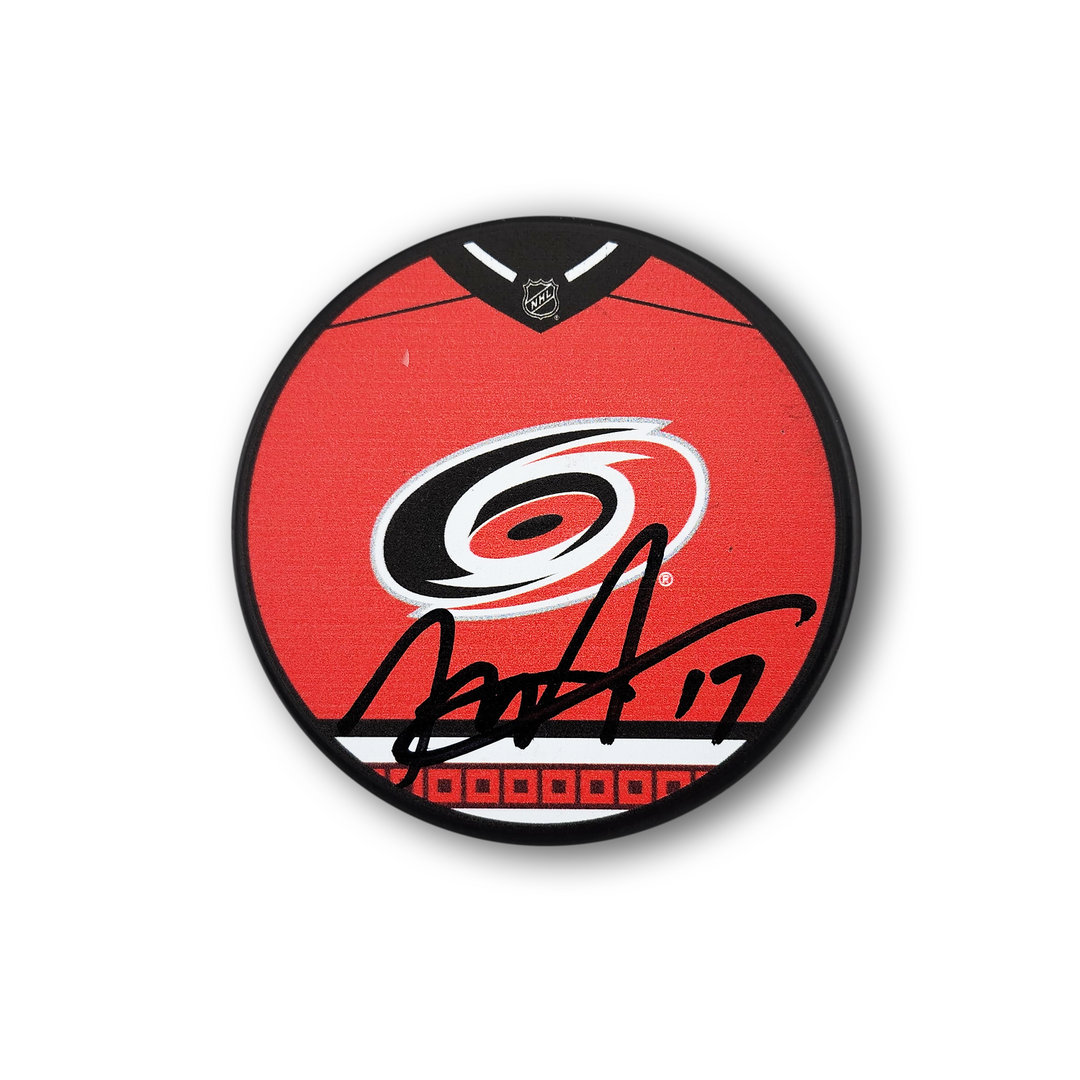 Rod Brind'Amour Autographed Carolina Hurricanes Jersey Design Hockey Puck