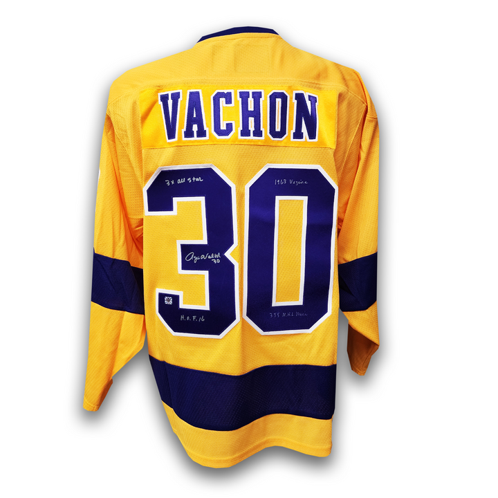 Rogie Vachon Autographed Los Angeles Kings Adidas Team Classic Jersey Career Inscriptions