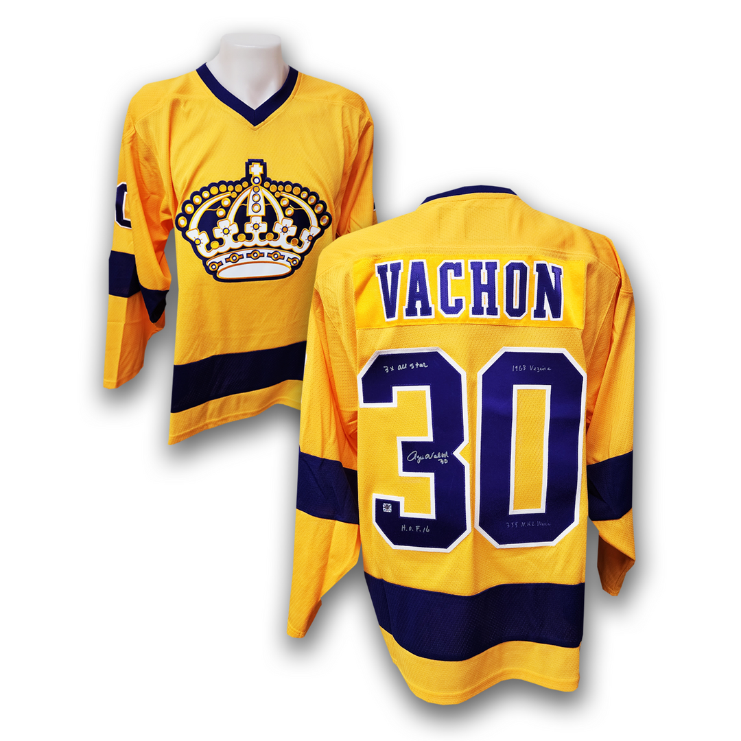 Rogie Vachon Autographed Los Angeles Kings Adidas Team Classic Jersey Career Inscriptions