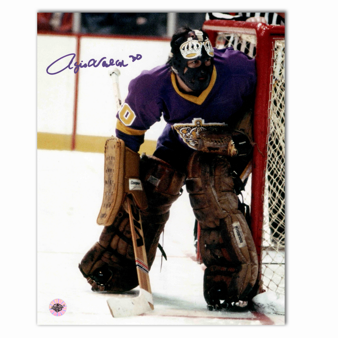 Rogie Vachon Autographed Los Angeles Kings Home 8x10 Photo (Against Post)