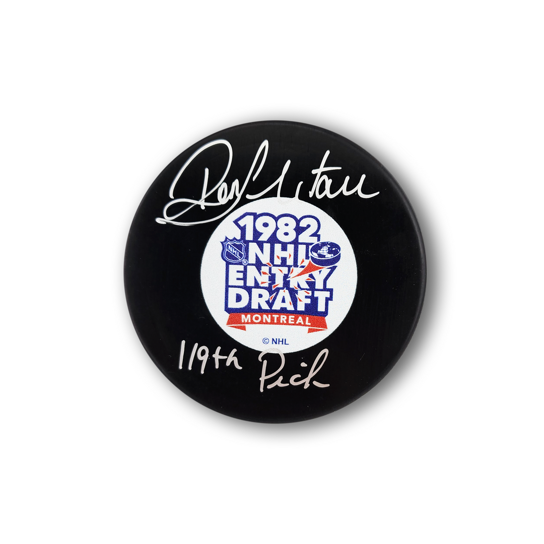 Ron Hextall Autographed 1982 NHL Draft Hockey Puck Inscribed 119th Pick