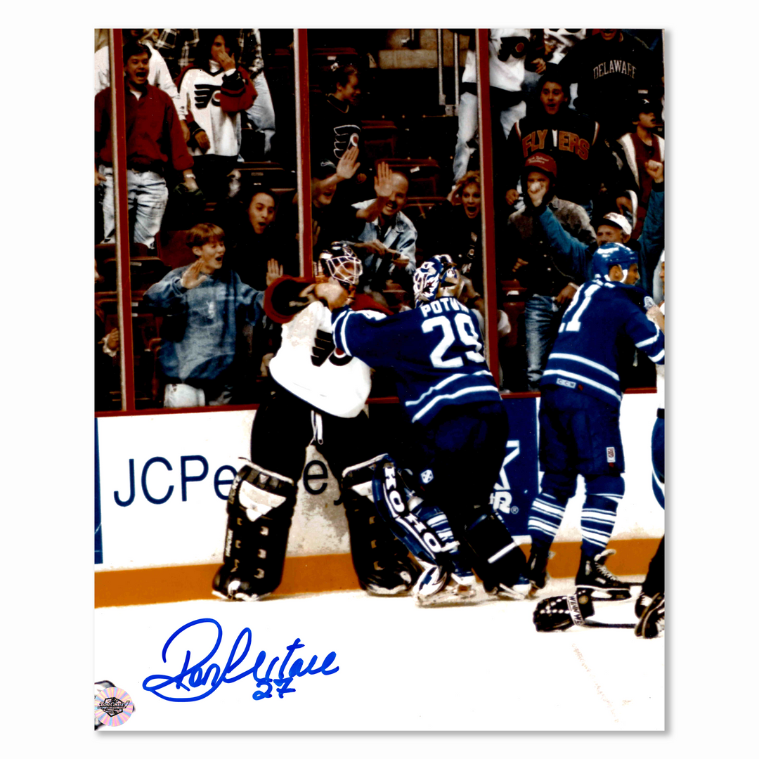 Ron Hextall Autographed Philadelphia Flyers Fighting Felix Potvin 8x10 Photo