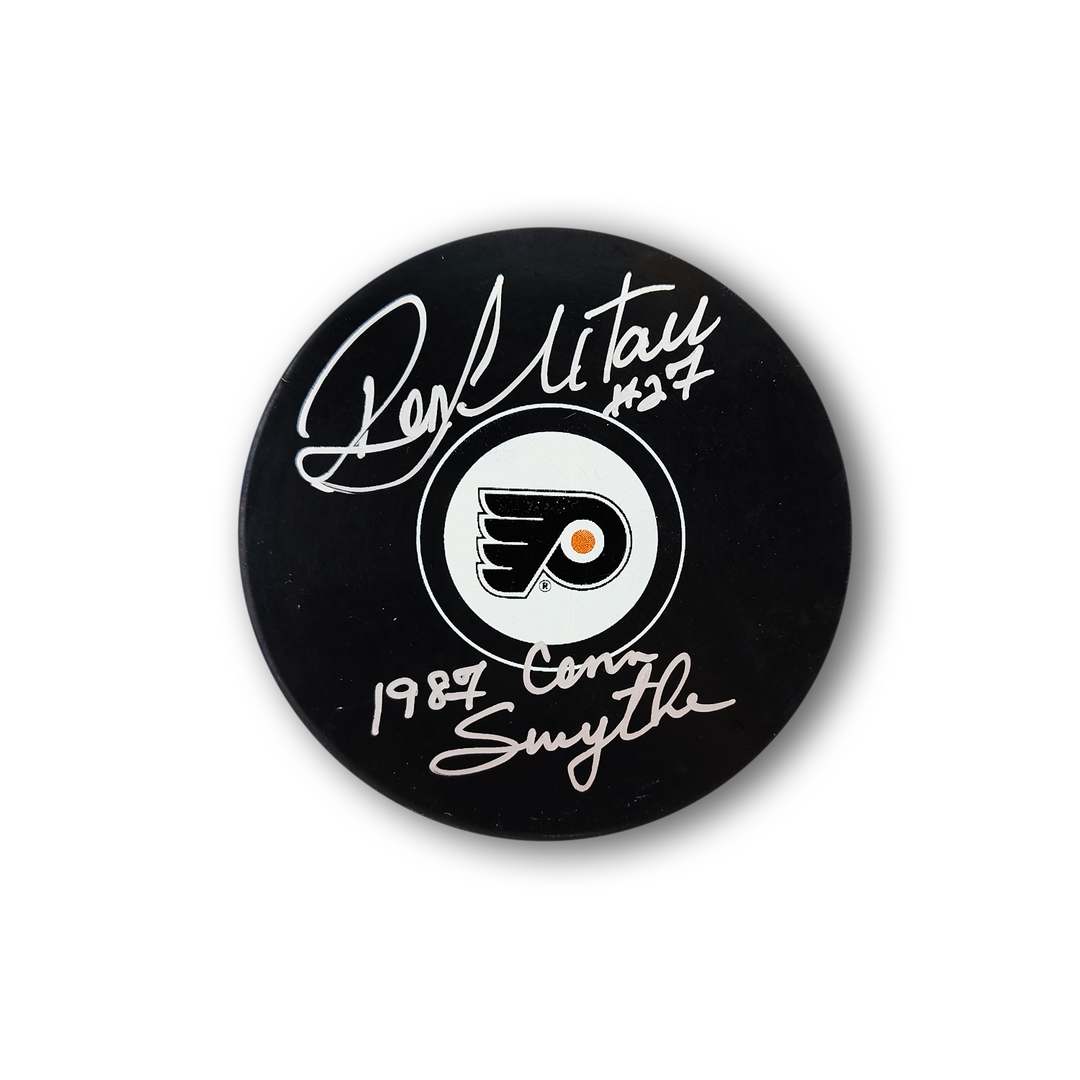 Ron Hextall Autographed Philadelphia Flyers Hockey Puck Inscribed 1987 Conn Smythe