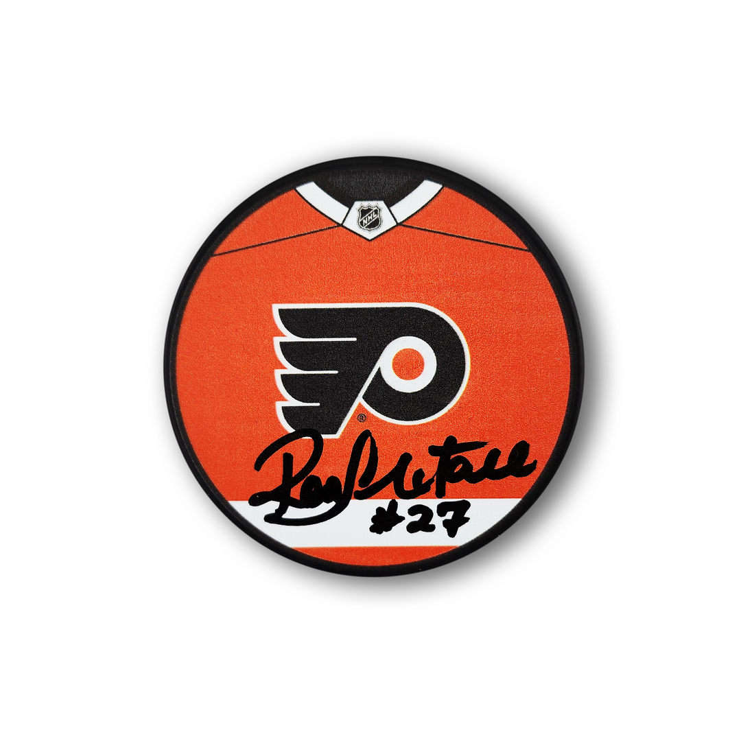 Ron Hextall Autographed Philadelphia Flyers Jersey Design Hockey Puck