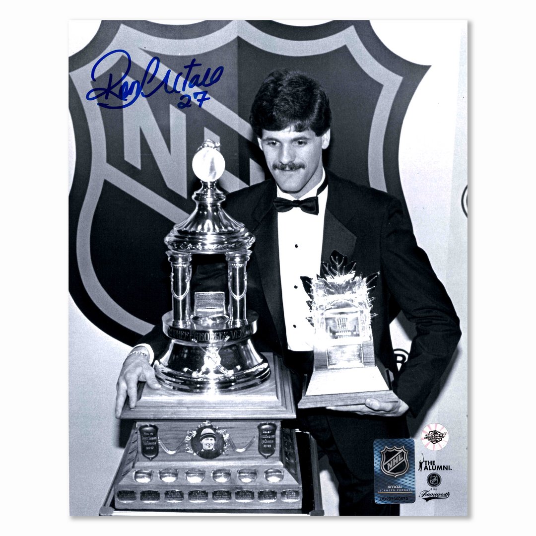 Ron Hextall Autographed Philadelphia Flyers Trophies 8x10 Photo