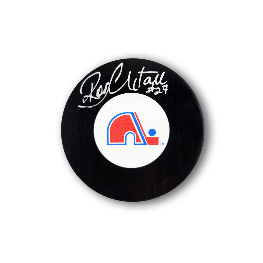 Ron Hextall Autographed Quebec Nordiques Hockey Puck (Large Logo)