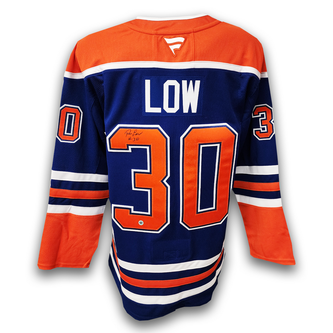 Ron Low Autographed Edmonton Oilers Home Fanatics Premium Jersey