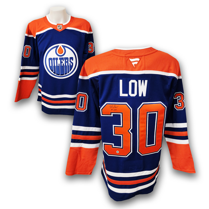 Ron Low Autographed Edmonton Oilers Home Fanatics Premium Jersey