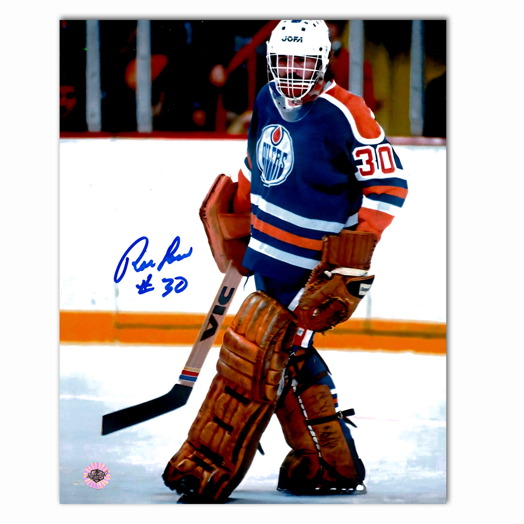 Ron Low Autographed Edmonton Oilers Home 8x10 Photo (Standing)