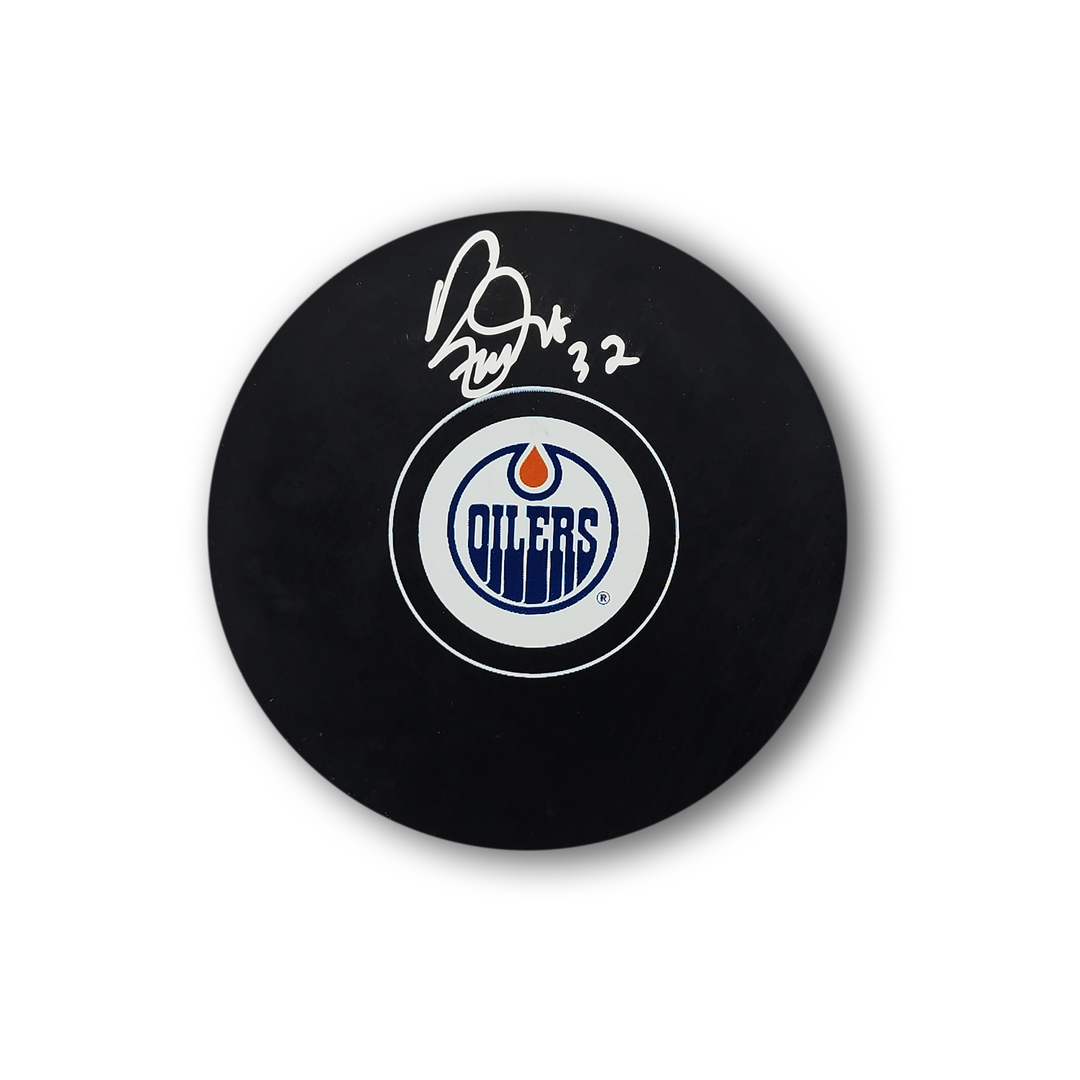 Ron Tugnutt Autographed Edmonton Oilers Hockey Puck
