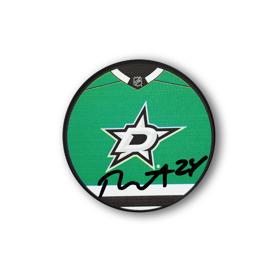 Roope Hintz Autographed Dallas Stars Jersey Design Hockey Puck