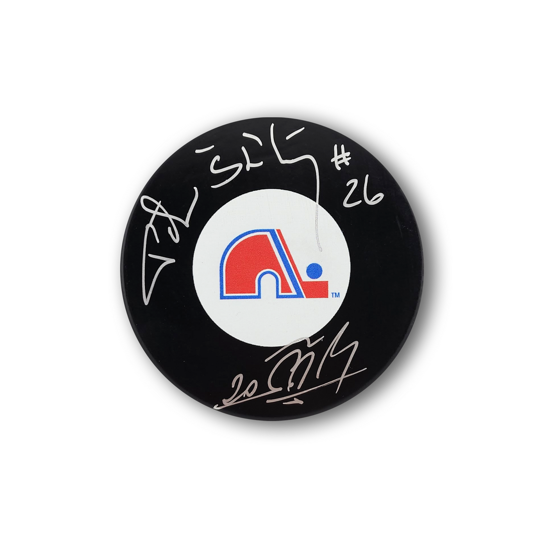 Anton Stastny and Peter Stastny Autographed Quebec Nordiques Hockey Puck
