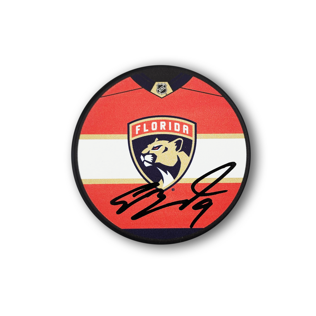 Sam Bennett Autographed Florida Panthers Jersey Design Hockey Puck