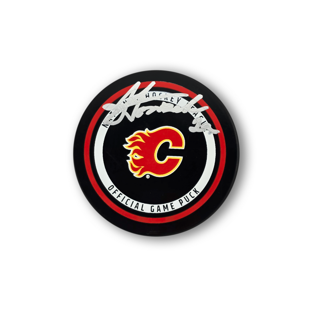 Sam Honzek Autographed Calgary Flames Official Hockey Puck