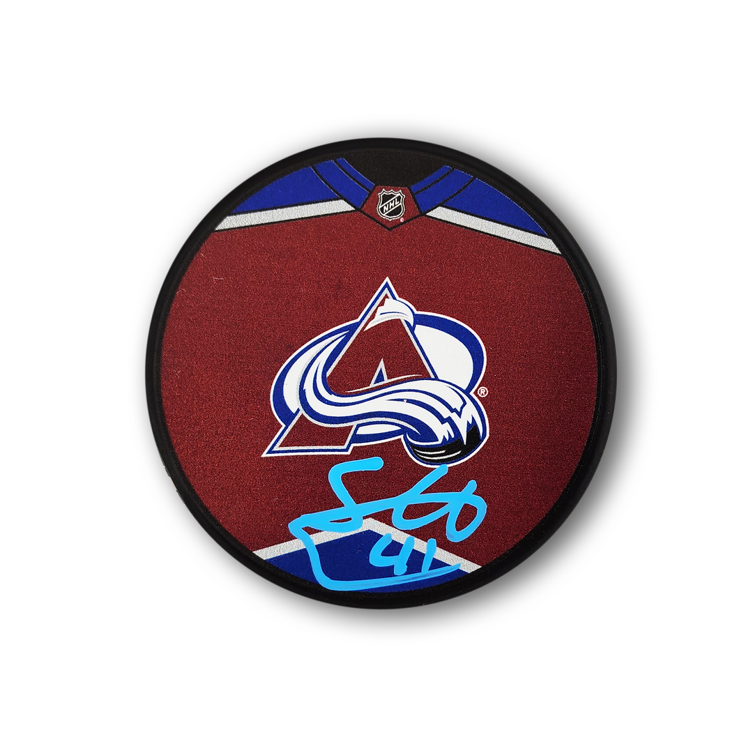 Scott Wedgewood Autographed Colorado Avalanche Jersey Design Hockey Puck