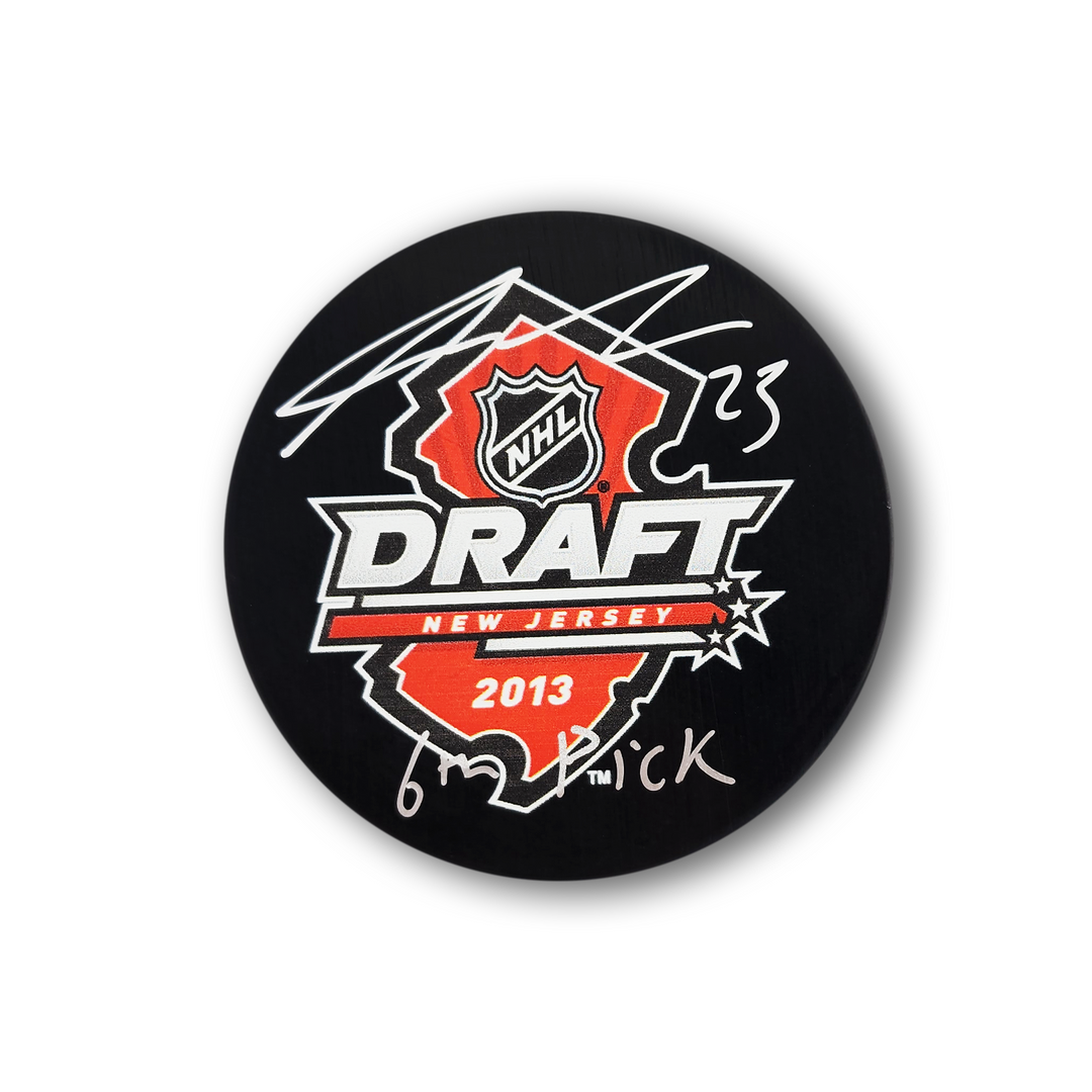 Sean Monahan Autographed 2013 NHL Draft Hockey Puck Inscribed 6th Pick
