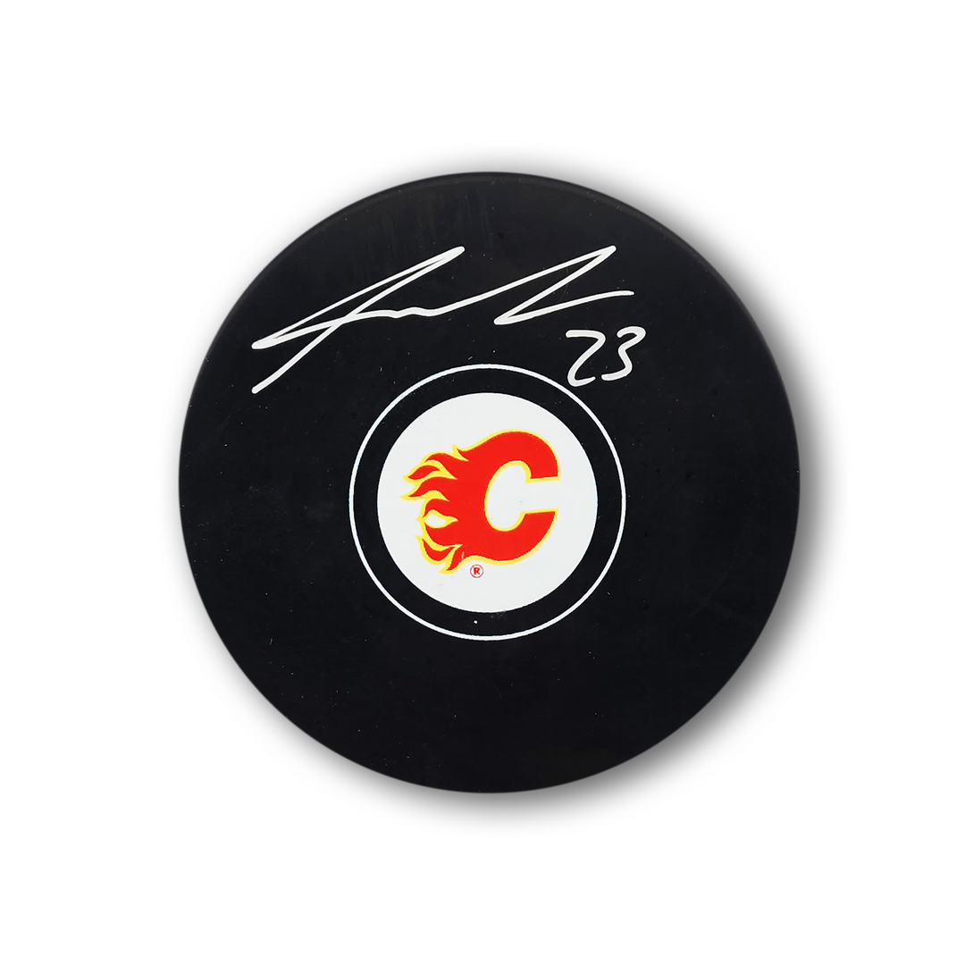 Sean Monahan Autographed Calgary Flames Hockey Puck