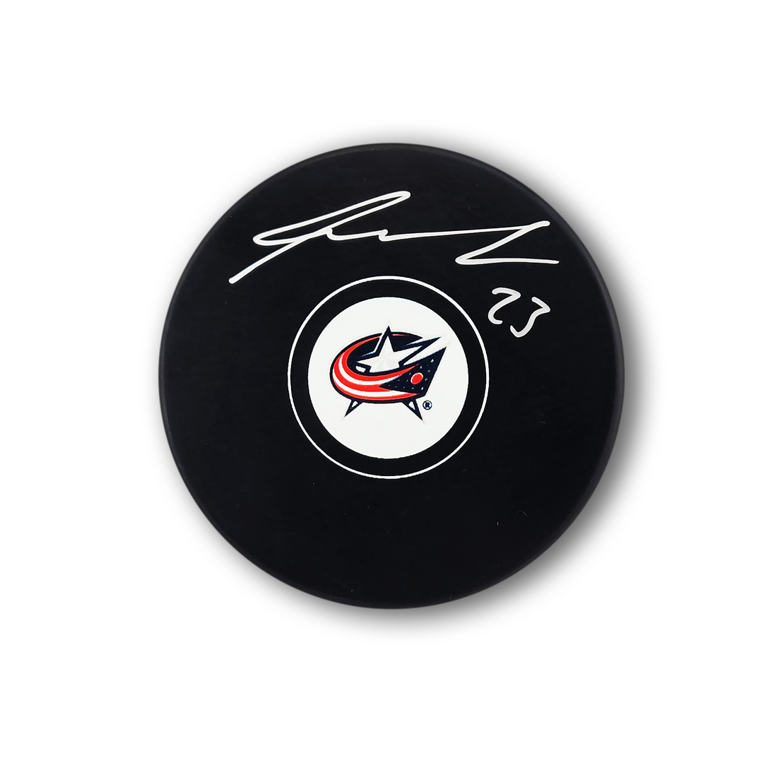 Sean Monahan Autographed Columbus Blue Jackets Hockey Puck