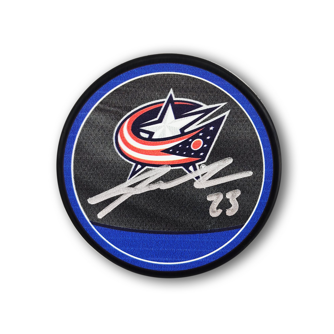 Sean Monahan Autographed Columbus Blue Jackets Reverse Retro Hockey Puck