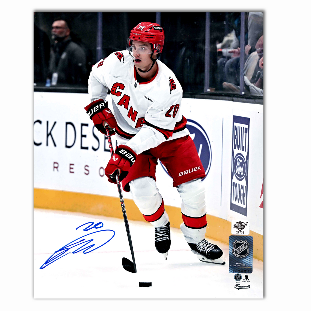 Sebastian Aho Autographed Carolina Hurricanes Away 8x10 Photo