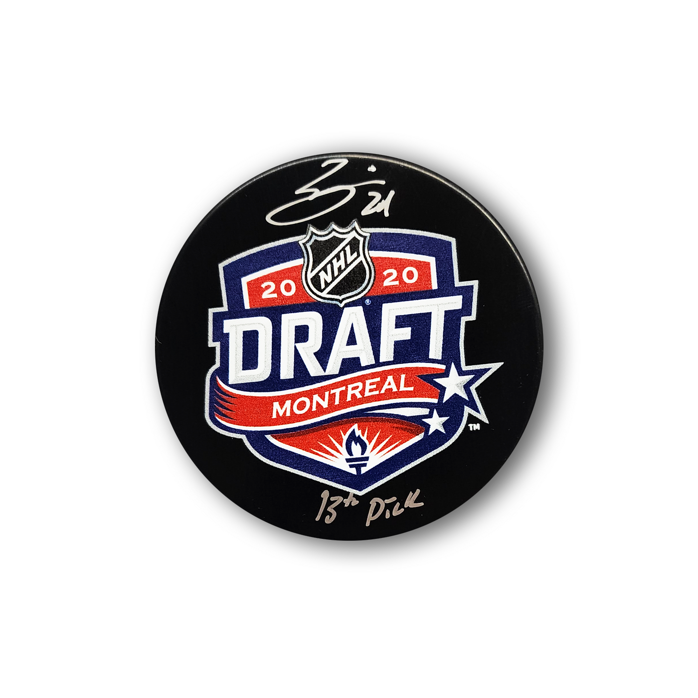 Seth Jarvis Autographed 2020 NHL Draft Hockey Puck Inscribed 13th Pick