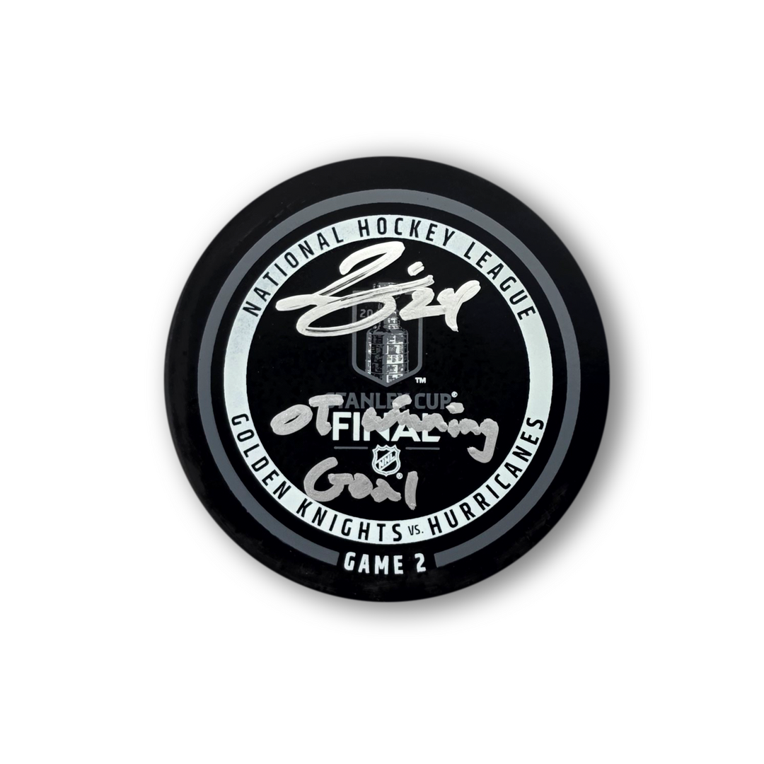 Seth Jarvis Autographed Carolina Hurricanes Official Game 2 Hockey Puck Inscribed OT Goal