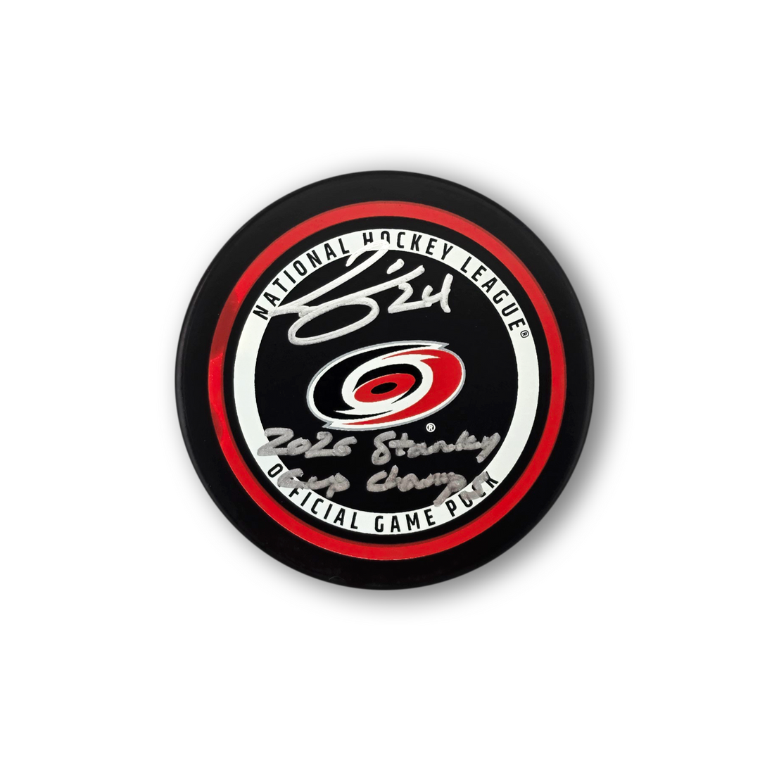 Seth Jarvis Autographed Carolina Hurricanes Official Hockey Puck Inscribed 2026 Cup