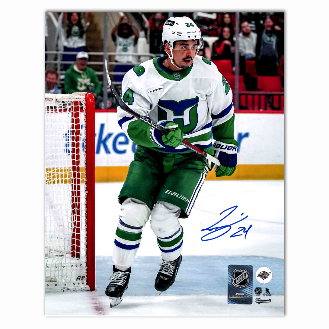 Seth Jarvis Autographed Carolina Hurricanes Whalers Throw Back 8x10 Photo