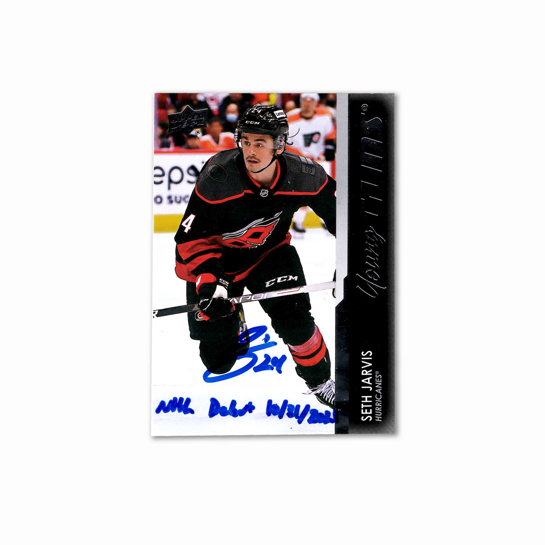 Seth Jarvis Autographed Carolina Hurricanes Young Guns Hockey Card Inscribed Debut