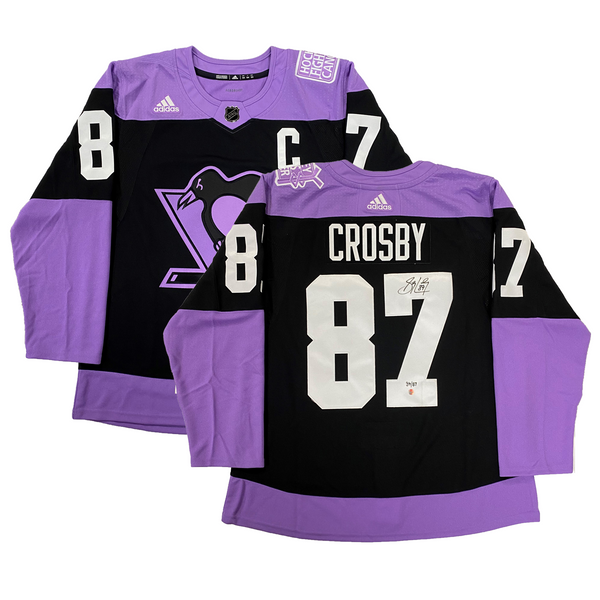 Sidney Crosby Pittsburgh Penguins Black and Purple Hockey Fights Cancer Adidas Jersey LE 87 East Coast Sports Collectibles