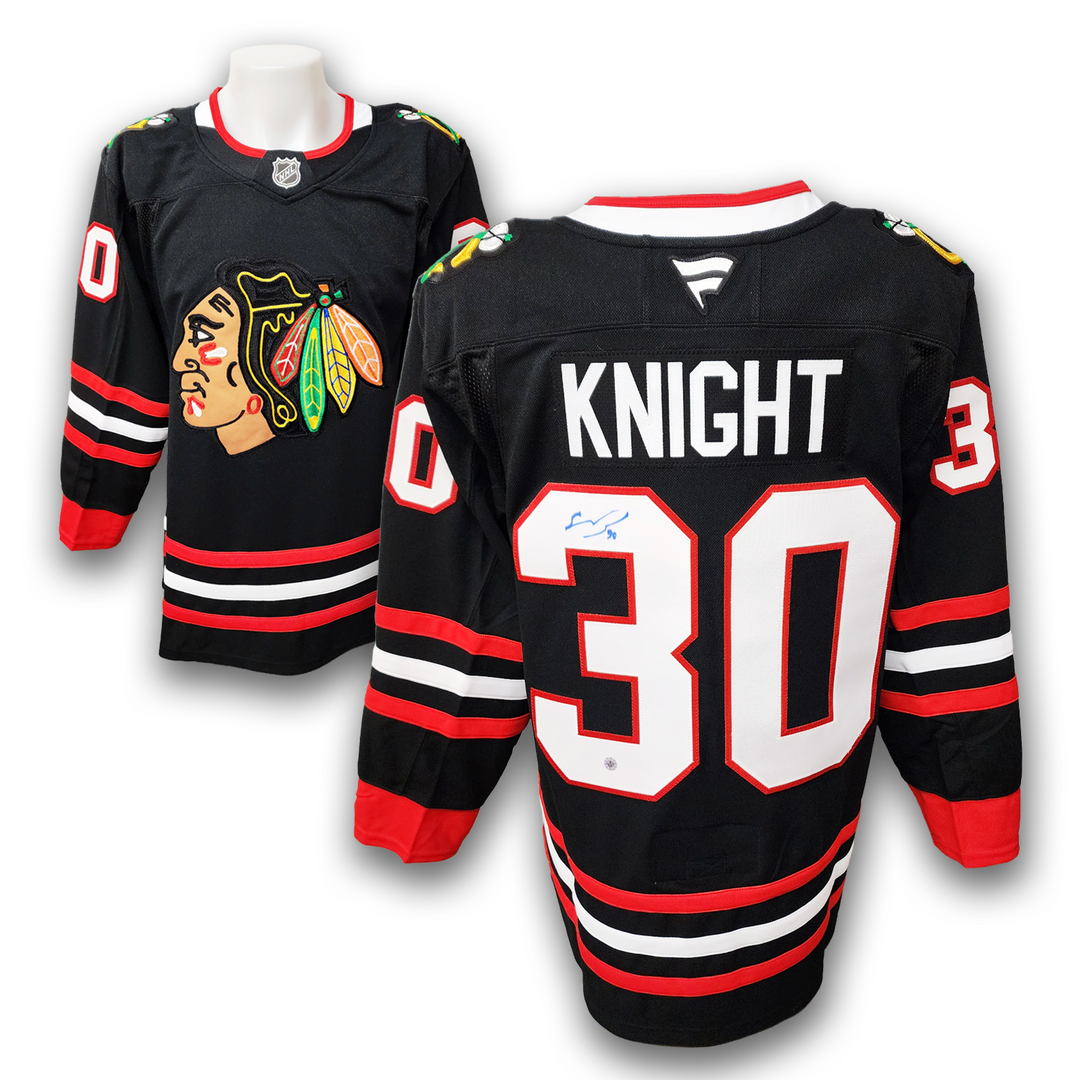 Spencer Knight Autographed Chicago Black Hawks Alternate Fanatics Premium Jersey