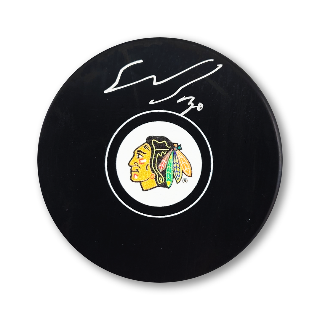 Spencer Knight Autographed Chicago Black Hawks Hockey Puck