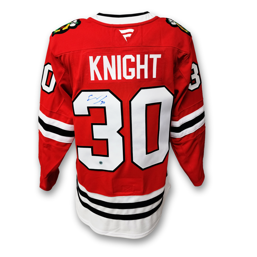 Spencer Knight Autographed Chicago Black Hawks Home Fanatics Premium Jersey