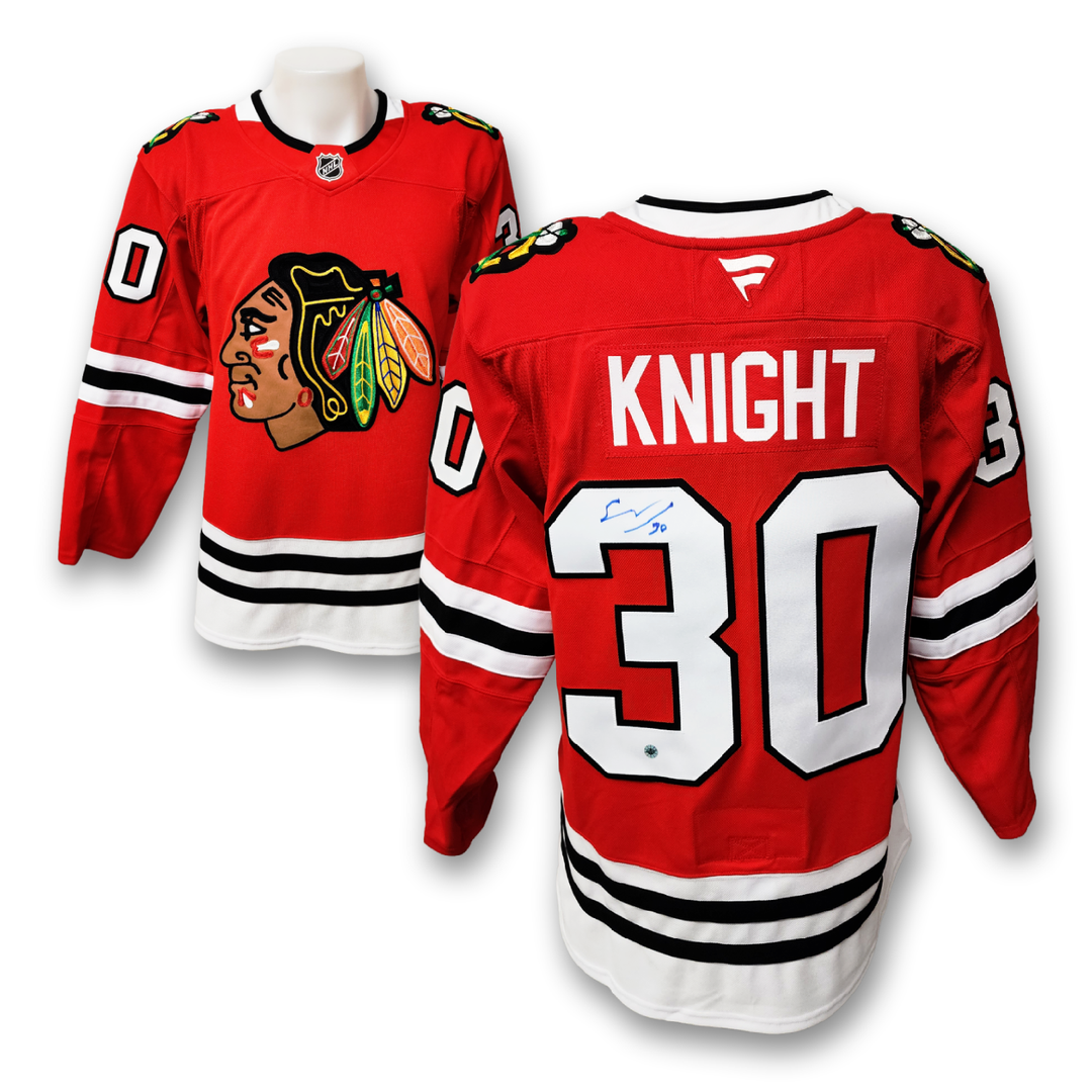 Spencer Knight Autographed Chicago Black Hawks Home Fanatics Premium Jersey