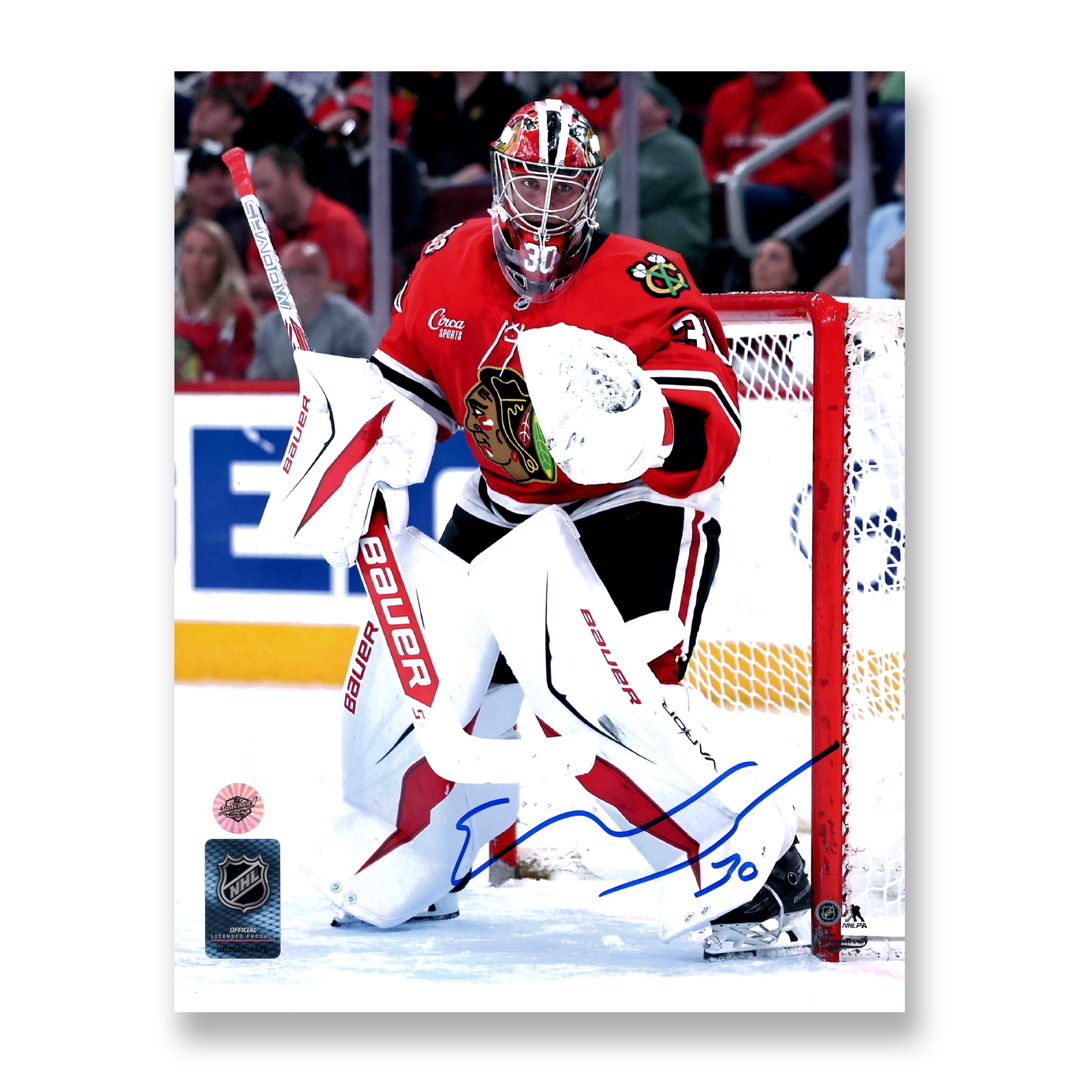 Spencer Knight Autographed Chicago Black Hawks Home 8x10 Photo