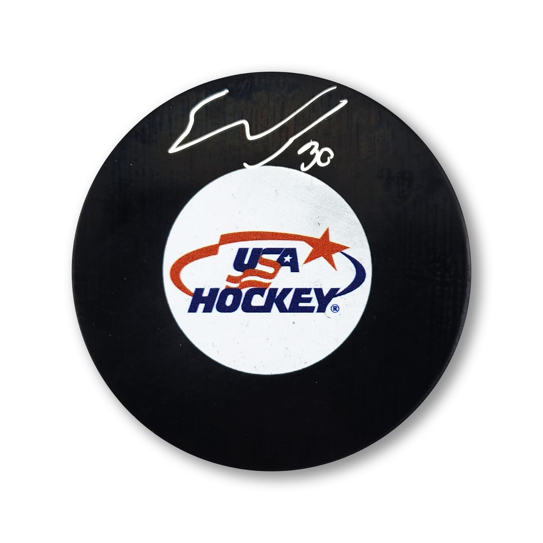 Spencer Knight Autographed Team USA Hockey Puck
