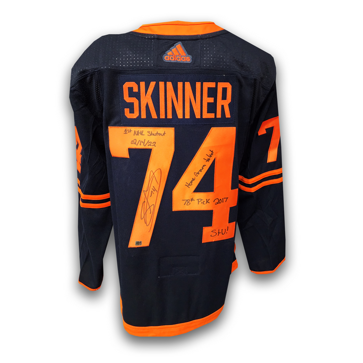Stuart Skinner Autographed Edmonton Oilers Alternate Adidas Jersey 4x Inscribed