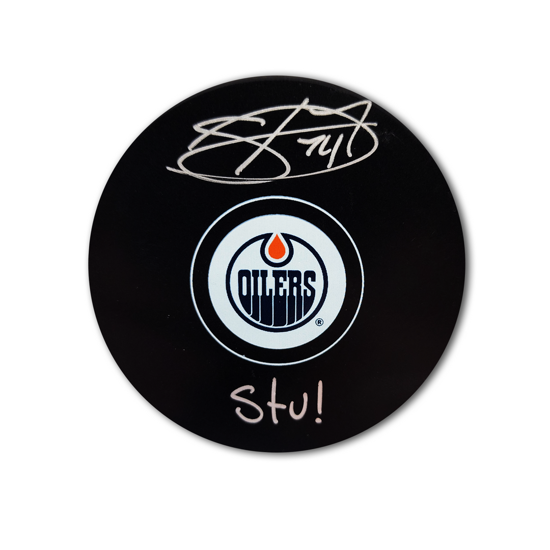 Stuart Skinner Edmonton Oilers Autographed Hockey Puck Inscribed STU!