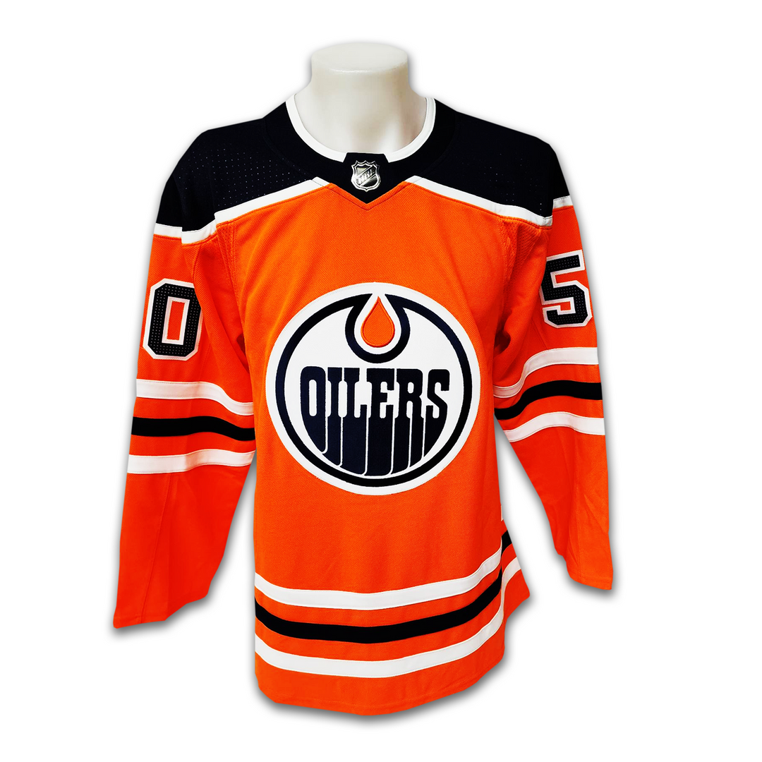 Stuart Skinner Autographed Edmonton Oilers Home Adidas Jersey Inscribed NHL Debut and 78th Pick