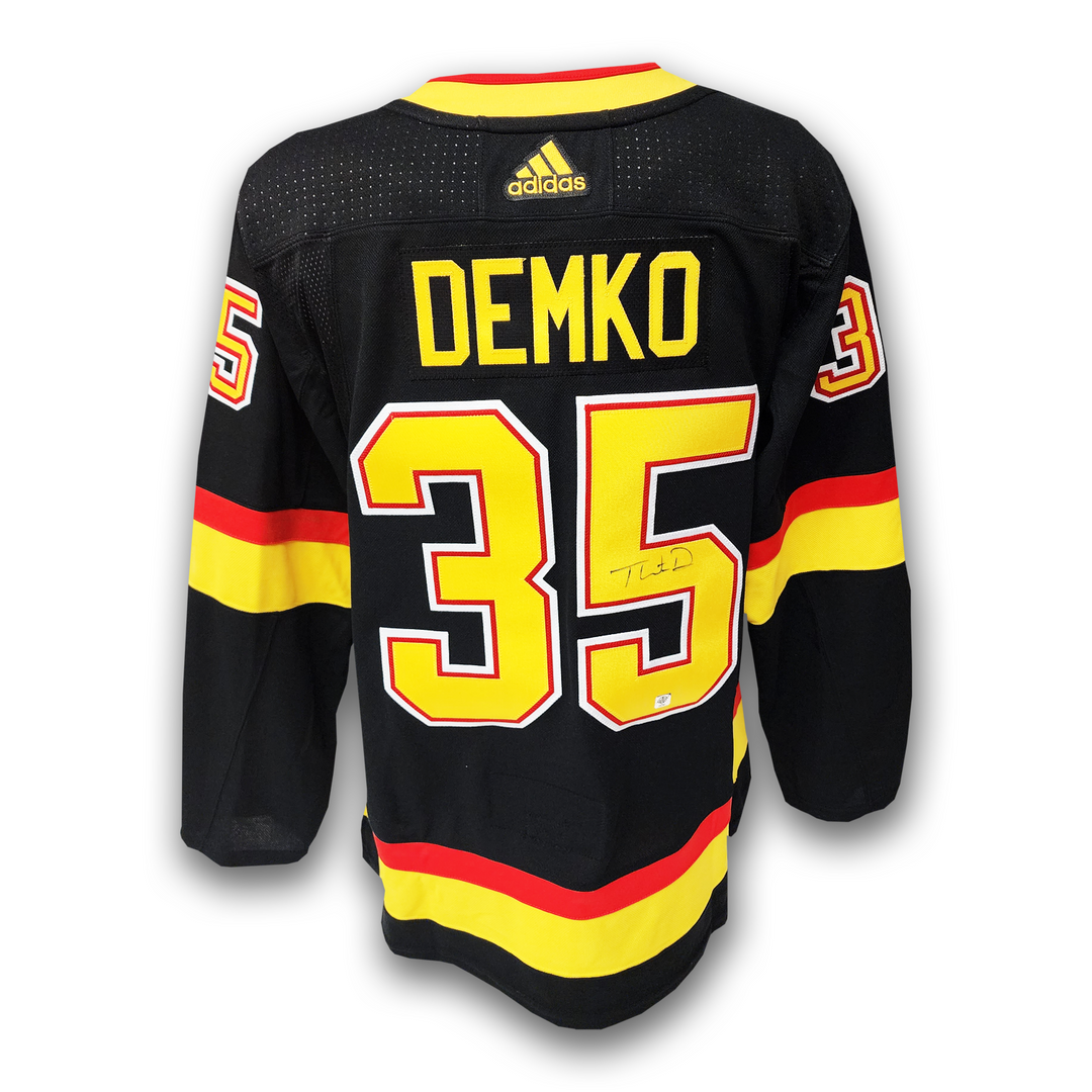 Thatcher Demko Autographed Vancouver Canucks Black Flying Skate Adidas Jersey
