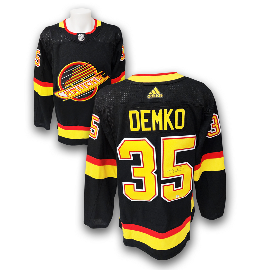 Thatcher Demko Autographed Vancouver Canucks Black Flying Skate Adidas Jersey
